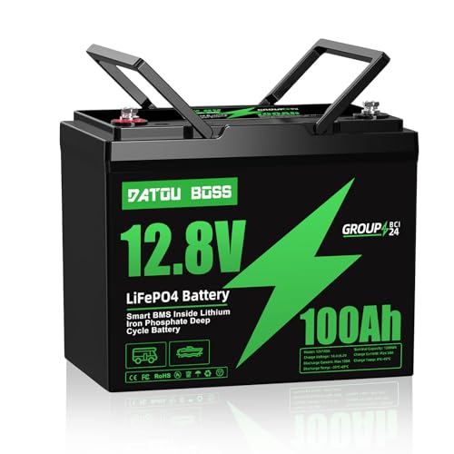 【アップグレード版】DATOUBOSS リン酸鉄リチウムイオンバッテリー 12v 100Ah リン酸鉄バッテリー 1280Wh 小型 軽量化 Group24サイズ 120AのBMS 防水防塵 15年の使用寿命 ディープサイクル lifepo4 直列/並列接続可能 容量拡張可能 船／キッチンカー／ キャンピングカー／太陽光発電システム／釣り／オフグリッド／車中泊／トローリングモーター／家庭用蓄電